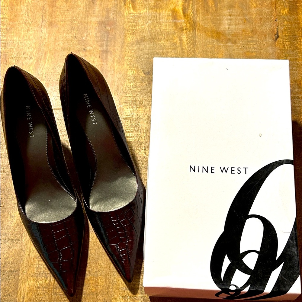 Nine West Dark Brown Croc-Embossed Stilettos